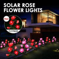 2 Pcs Solar Flower Lights Outdoor Garden Red Rose Stake Lamps LED Pathway Walkway Driveway Patio Yard Lawn Luminous Festive Home Decoration