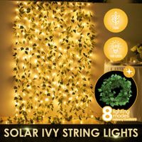 10m Solar Ivy Vine Lights 100 LED Fairy String Bedroom Outdoor Garden Fence Decor Wall Curtain Fake Plant Tree Leaf Garland Hanging Lamps