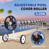 Pool Cover Roller Adjustable Swimming Blanket Reel 2.1m to 4.35m System Stand Set Heavy Duty Aluminium Straps Crank Wheels