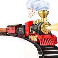 Train Set,Train Toys for Boys Girls w/Smokes,Lights & Sound,Tracks,Toy Train w/Steam Locomotive Engine,Cargo Cars & Tracks,Christmas Train Toys Gifts for Kids