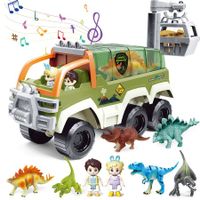 Dinosaur Transport Truck Toy Car Set Carrier Toy Vehicle Car with Light and Sounds Playset for Ages 4+
