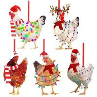 5pcs 8cm Acrylic Christmas Chicken Ornament Funny Rooster Hens with Scarf Decor Tree Hanging Ornaments Christmas Decorations for Tree,Car Pendant