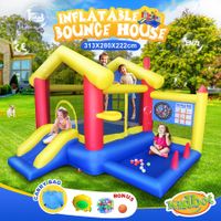 6 In 1 Air Bounce House Inflatable Bouncer Blower Jumping Castle Slide Backyard Kids Outdoor Play Station Basketball Ring Toss Dart Ocean Balls Kidbot