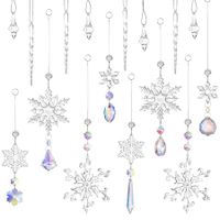 Christmas Crystal Snowflake Decorations Hanging Christmas Ornament Sets Acrylic Icicle Decorations for Christmas Tree (Colorful Style,16 Pcs)