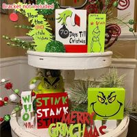 Clearance Grinch Tiered Tray Decor, Farmhouse Tiered Tray Decor, Christmas Tiered Tray Decoration, Green Christmas Tree Wooden Signs Decorations, Tray Not Include