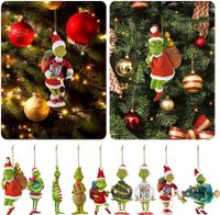 18pcs Christmas Tree Decoration Pendant, Cute Acrylic Green Hair Monster Christmas Ornament Christmas Tree Decoration
