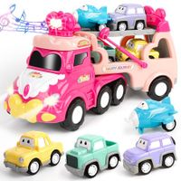 5 in 1 Toys for Age3+ Girl,Carrier Truck Car Toys for Age3+ Toddler Girl with Music & Light,Pink Toys for Girls Birthday Gifts