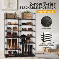 Shoe Rack 7 Tiers Storage Shelving 30 Pairs Shoes Boots Organiser Entryway Closet Cabinet DIY Display Stand Shelves Space Saving Unit Metal
