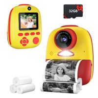 Instant Camera for Kids,Kids Print,Best Digital Toys Gifts Age3+ Boys Girls,26MP Video with Print Paper,32GB SD Card (Yellow)