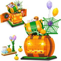 Halloween Pumpkin Building Toy with LED Light, 335 PCS Halloween Pumpkin Candy House Building Blocks Set for Boys Girls 6 7 8 9 10 11 12+ Years Old