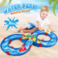 Water Way Toys 50 PCS DIY Play Table Building Blocks Aquaplay Park Canal Set Pool Summer Outdoor Beach Activity Kids