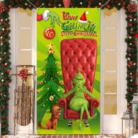 Christmas Door Cover Decorations Grinch Christmas Decorations Green Backdrop Xmas Hanging Banners Merry Christmas Porch Sign