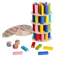 Wooden Tower Stacking Game, Montessori Fine Motor Skill Building Blocks with Tower Dice, Leaning Tower, Toy, Party, Family Games for Kids and Adults-54 Pieces