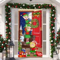 200*90cm Christmas Door Cover, Funny Elves Door Backdrop Fabric Santa Backdrop Christmas Background Banner Xmas Door Hanging Covers Photo Booth Props for Christmas Party Decorations,