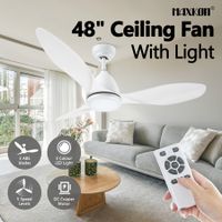 Ceiling Overhead Fan with Light Remote Control Cooling Air Ventilation LED Lamp Quiet Electric White Modern Indoor 3 ABS Blades 5 Speed Timer 122cm