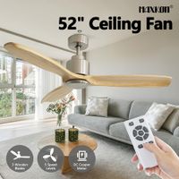 Ceiling Fan with Remote Control Electric Cooling Air Ventilation Overhead Quiet Modern Indoor 3 Solid Wood Blades 5 Speed Timer 132cm