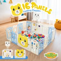 16 Panels Baby Playpen Gate Playground Indoor Outdoor Activity Centre Adventure Safety Fence Foldable Yard Pen Bear Design