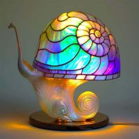 Stained Glass Plant Series Table Lamp, Creative Snail Light, Bohemian Resin Mushroom Table Lamp Night Light for Home and Office