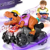 2.4Ghz Remote Control Hip-Hop Dinosaur Car Toys 360° Rotating RC Dino Truck Toys with LED Light Music & Spray for Kids Ages 3+