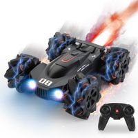 Remote Control Stunt Car Toy with Spray LED Lights 2.4Ghz Rechargeable Indoor/Outdoor All Terrain Gifts for Kids