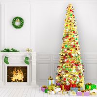 1.5m Christmas Tree Artificial Pop Up Collapsible Tinsel Christmas Tree Christmas Home Party Indoor Outdoor (Gold)