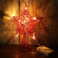 Red Glittered 3D Tree Top Star with Warm White LED Lights and Timer for Christmas Tree Decoration and Holiday Seasonal Décor, 8 x 10 Inch