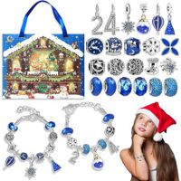 Christmas Jewelry Advent Calender Countdown Calendar DIY  Jewelry Kit for Women Girls, Include 22 Charm Beads, 2 Bracelets Chains (Blue)