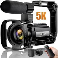 5K VideoWiFi RC Night Vision Vlogging Camera 16X Digital Touch Screen Camera Recorder with Microphone, Handheld Stabilizer, Lens Hood,,2 Batteries,TF CARD