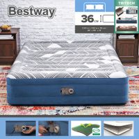 Bestway Queen Airbed Inflatable Bed Blow Up Air Mattress Built-in Pump 36cm Raised Comfort 2.03x1.52m Flocked Top Portable Guest Camping Cushion