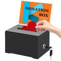 Clear Donation Box with Lock,Ballot Box with Sign Holder,Suggestion Box Storage Container for Voting,Raffle Box,Tip Jar 6.2" x 4.6" x 4.0" (Black)