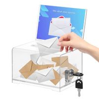Clear Donation Box with Lock,Ballot Box with Sign Holder,Suggestion Box Storage Container for Voting,Raffle Box,Tip Jar 6.2" x 4.6" x 4.0"