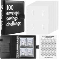 100 Envelopes Challenge Binder,A5 Money Saving Budget Binder with Cash Envelopes - Savings Challenges Book to Save 5,050 Dollars (Black)