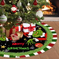 Christmas Tree Skirt, 48 Inch Red & Green Merry Christmas Tree Skirt Collar, Soft Farmhouse Xmas Holiday Decoration