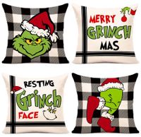 Christmas Pillow Covers 18x18 Set of 4 for Grinch Christmas Decorations Christmas Pillows Xmas Farmhouse Decor Throw Pillow Covers for Porch Decor