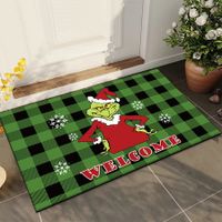 Christmas Doormat Grinch Christmas Doormat Plaid Doormat Anti-Slip Washable Winter Doormat(Green)