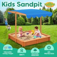 Kids Sandpit Box Canopy Outdoor Toys Sand Pit Children Play Station Wooden Set Ground Cover Beach Shade Seat Board Backyard Center 118cm Kidbot