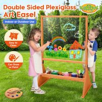Children Art Easel Stand Wooden Clear Acrylic Double Sided Drawing Painting Writing Board Outdoor Play Station Artist Craft Tool Storage Display Kidbot