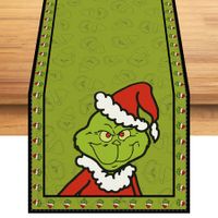 Grinch Table Runner Merry Grinchmas Tablecloth Grinch Christmas Decorations and Supplies for Home Kitchen Table-33*183cm