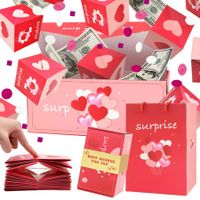 Surprise Gift Box Explosion for Money,Unique Folding Bouncing Red Envelope Gift Box with Confetti,Cash Explosion Luxury Gift Box for Birthday Anniversary Valentine Proposal (15 Bounces,Pink)