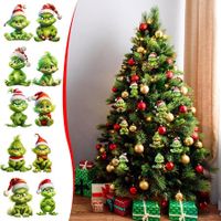 10Pcs Grinches Acrylic Christmas Tree Decoration Hanging Pendants Cute Funny Green Christmas Pendants Hanging Ornaments