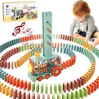 200 PCS Green Automatic Dominoes Train Set,Fun and Colorful Train with Lighting Sound Effects,Creative Dominos Game Toy for Kids，Xmax，Holiday gift