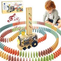 200 PCS Yellow Automatic Dominoes Train Set,Fun and Colorful Train with Lighting Sound Effects,Creative Dominos Game Toy for Kids，Xmax，Holiday gift