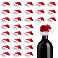 30PCS Mini Santa Hats Wine Bottles Cover Silverware Holder Home Christmas Decor