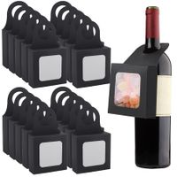 25pcs Kraft Paper Wine Bottle Box with Window Foldable Black Wine Candy Boxes for Christmas New Year Wedding Parties Favor Wine Accessory Sets