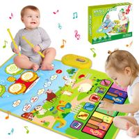 3 in 1 Musical Piano & Drum Mat with 2 Sticks Early Educational Learning Toys for Kids Ages 3+ Animal Touch Play Blanket