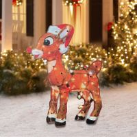 Light-Up Christmas Garden Decor, Acrylic Sika Deer Garden Stake with Lights Yard Decor Garden Statue, Realistic Garden Sculpture for Pathway Backyard Lawn Landscape