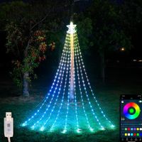305LEDs Smart Christmas Star String Fairy Lights with Star Moon Topper for Christmas Xmas Tree New Year Birthday Party Decor