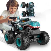 2.4Ghz RC Monster Trucks Dinosaur Remote Control Stunt Car with Light & Music 360°Spin Walk Upright& Drift for Boys Ages 8+(Blue)