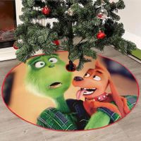 Merry Christmas Tree Skirt 36 Inches, Xmas Lace-up Red Green Grinch Tree Skirt, The Grinch Decorations New Year Holiday Party Farmhouse Decor
