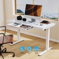 Electric Standing Desk Sit Stand Up Table Motorised Height Adjustable Rising White Tempered Glass Top Computer Office Sturdy Workstation USB Type C